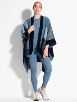 Cozy Reversible Jacquard Poncho AQUA MULTI