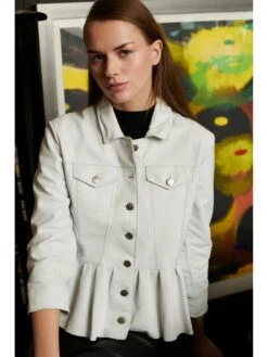 JKT Brie Burnished Leather With Peplum Hem WHITE 8 JKT Brie Burnished Leather With Peplum Hem WHITE -Deals Clothing Shop C982F7487D32WHTPRODUCT 02