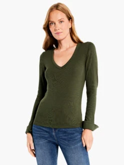 Perfect Rib Knit Cuffed Top BRIAR