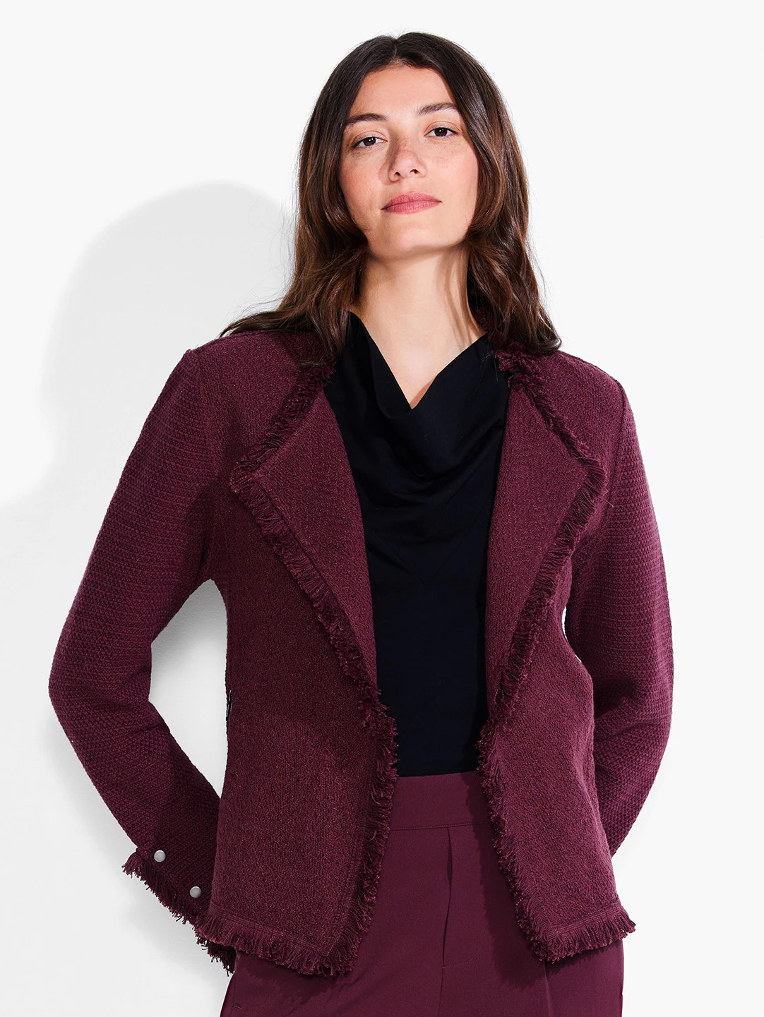 Fringe Mix Knit Jacket REDWOOD 3 Fringe Mix Knit Jacket REDWOOD