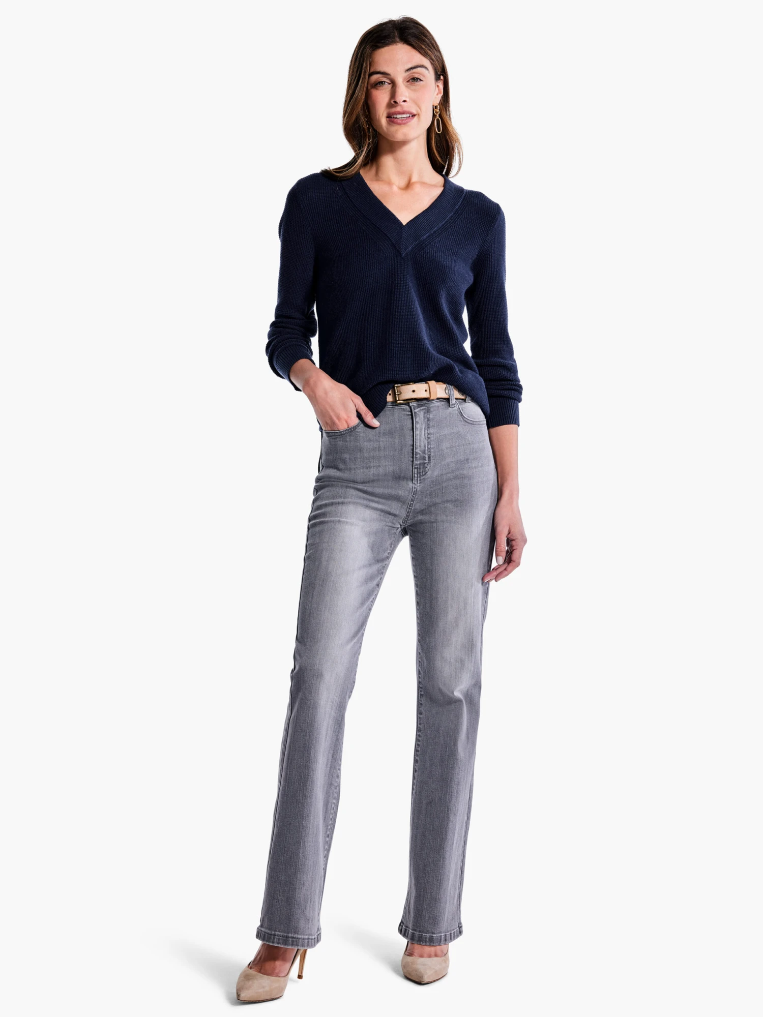 Waffle Stitch V-Neck Sweater DARK INDIGO 6 Waffle Stitch V-Neck Sweater DARK INDIGO - Image 4