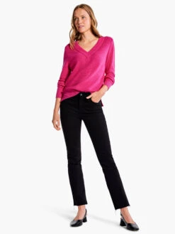 Waffle Stitch V-Neck Sweater SHOCKING PINK -Deals Clothing Shop F231168SKPPRODUCT 04