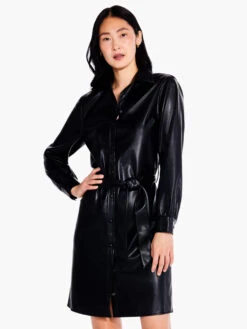Faux Leather Trench Dress BLACK ONYX