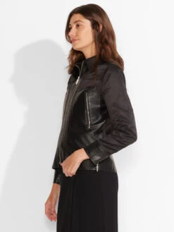 Faux Leather Mix Jacket BLACK ONYX -Deals Clothing Shop F231501BLXPRODUCT 02