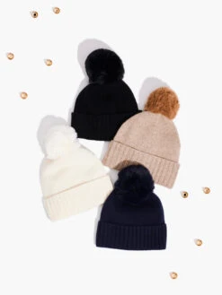 Hat Attack Cashmere Hat With Faux Fur Pom