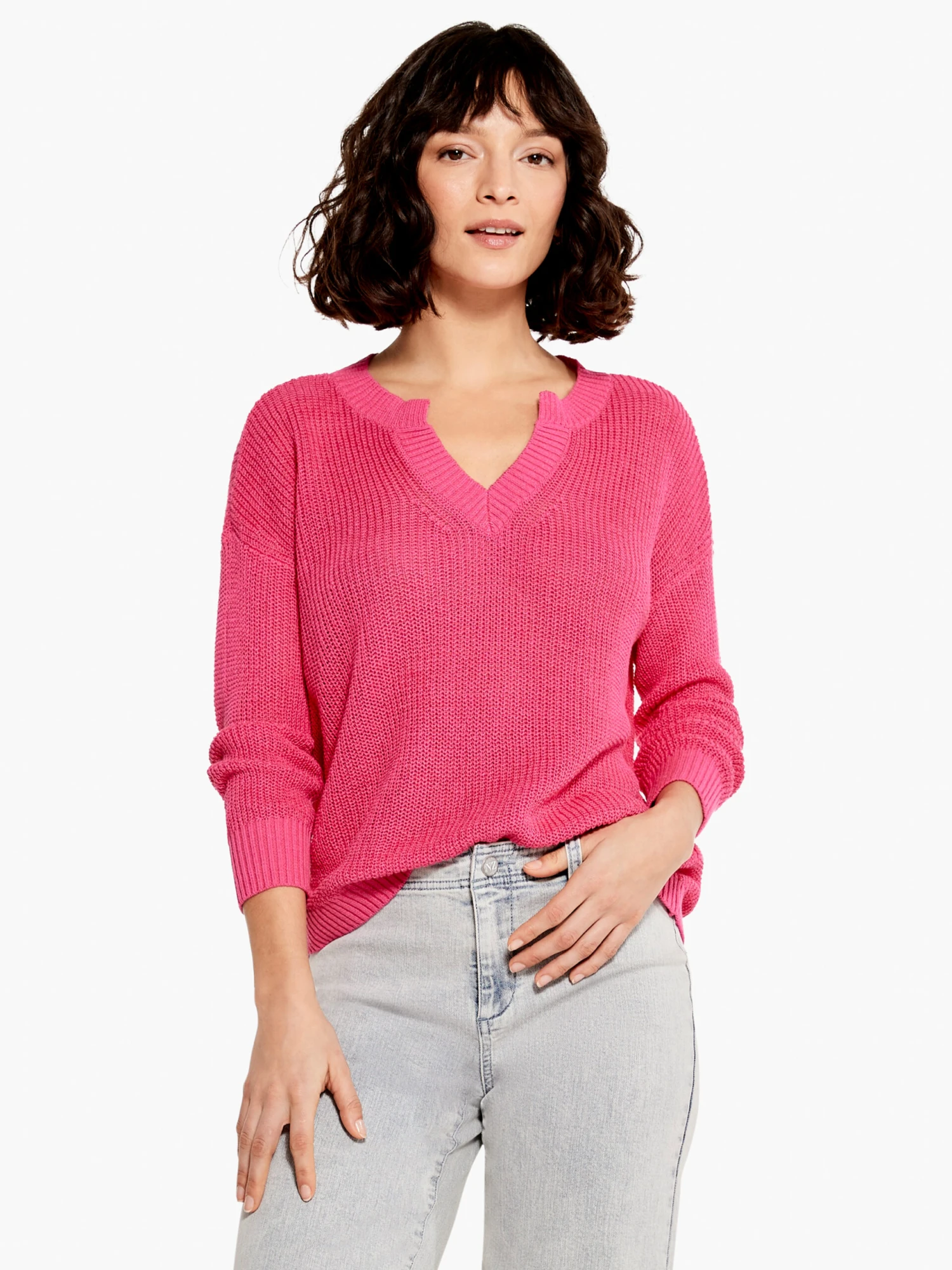 Summer Split Neck Sweater SHOCKING PINK 3 Summer Split Neck Sweater SHOCKING PINK