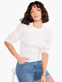 Cotton Lawn Smocked Top PAPER WHITE