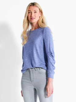 NZT Sweet Dreams Ruched Sleeve Crew Neck IRIS