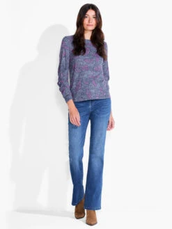 NZT Dotty Leaves Ruched Sleeve Crew Neck PINK MULTI -Deals Clothing Shop NZTF232042PKMPRODUCT 04