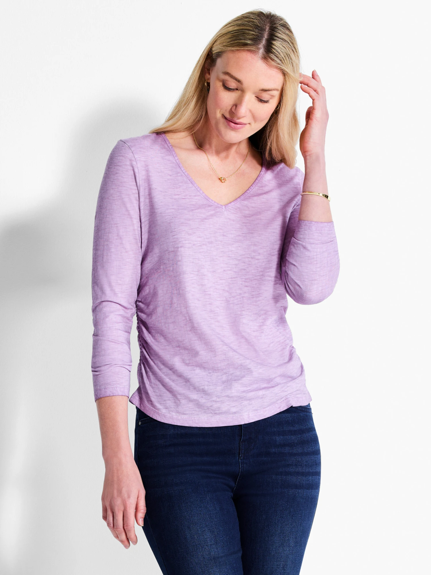 NZT Long Sleeve V-Neck Ruched Tee 3 NZT Long Sleeve V-Neck Ruched Tee