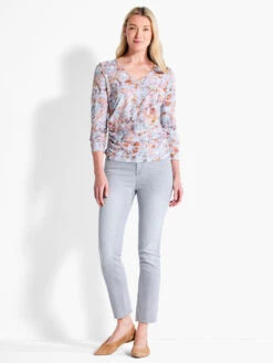 NZT Blurred Grid Long Sleeve V-Neck Ruched Tee PINK MULTI 9 NZT Blurred Grid Long Sleeve V-Neck Ruched Tee PINK MULTI -Deals Clothing Shop NZTF232063PKMPRODUCT 04