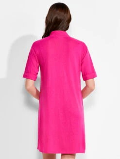 NZT Short Sleeve Notched V Dress SHOCKING PINK -Deals Clothing Shop NZTM231259SKPPRODUCT 03