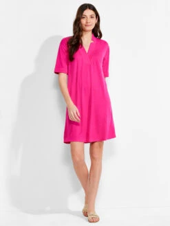 NZT Short Sleeve Notched V Dress SHOCKING PINK -Deals Clothing Shop NZTM231259SKPPRODUCT 04