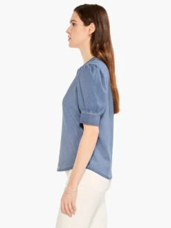 NZT Elbow Sleeve Split Neck Tee CHINA BLUE -Deals Clothing Shop NZTM232030CHBPRODUCT 02