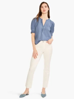 NZT Elbow Sleeve Split Neck Tee CHINA BLUE -Deals Clothing Shop NZTM232030CHBPRODUCT 04