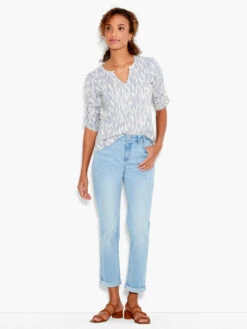 NZT Ikat Ruched Elbow Sleeve Split Neck BLUE MULTI -Deals Clothing Shop NZTS231023BLTPRODUCT 04