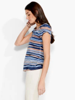 NZT Short Sleeve Scoop Wavy Stripe Tee BLUE MULTI -Deals Clothing Shop NZTS231038BLTPRODUCT 02