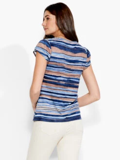 NZT Short Sleeve Scoop Wavy Stripe Tee BLUE MULTI -Deals Clothing Shop NZTS231038BLTPRODUCT 03