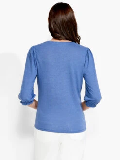 NZT Crew Neck 3/4 Pleated Sleeve Tee HARBOR BLUE -Deals Clothing Shop NZTS231088HBBPRODUCT 03