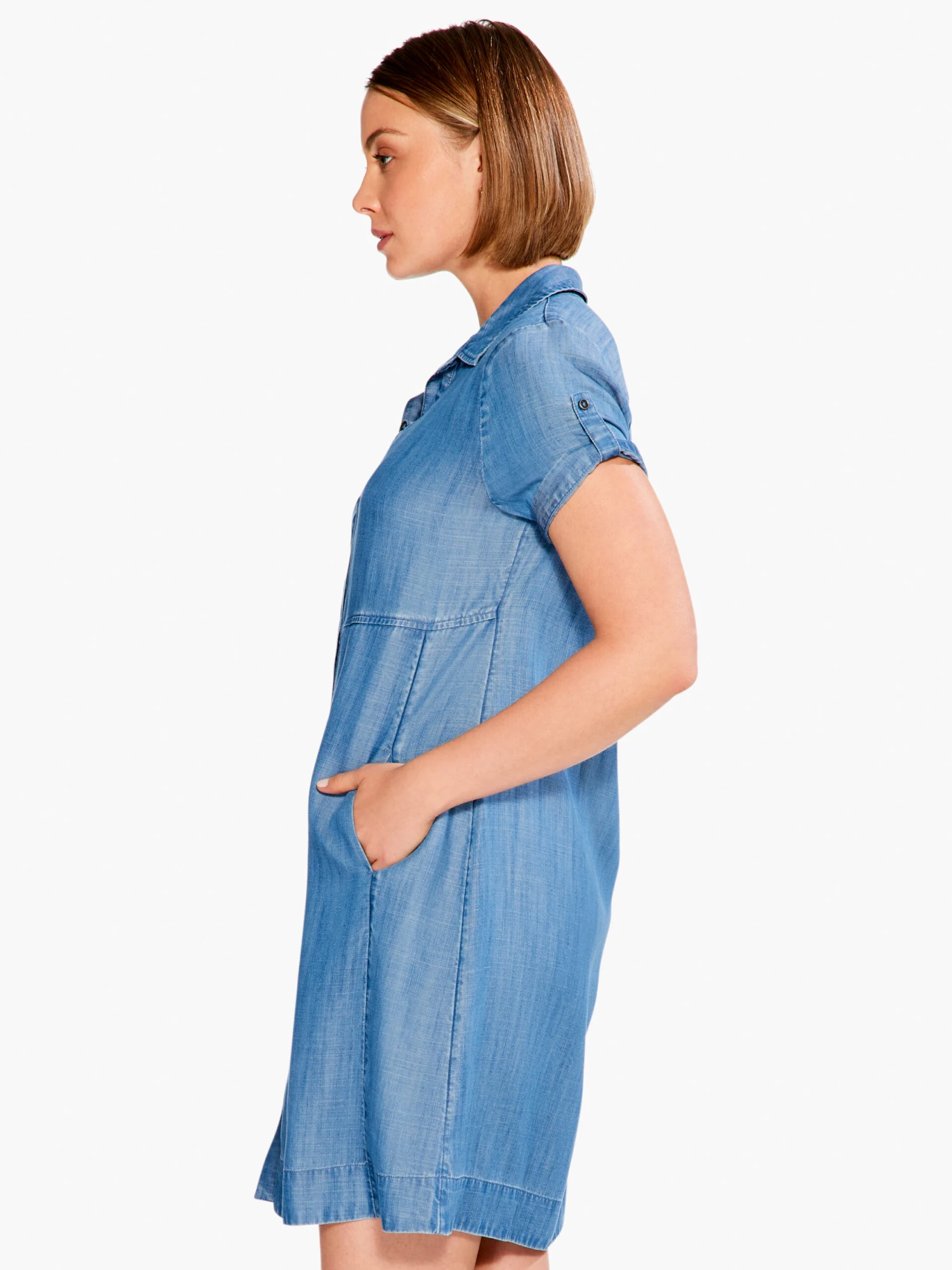 Drapey Denim Shirt Dress MID WASH 4 Drapey Denim Shirt Dress MID WASH - Image 2