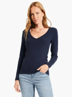 Perfect Knit Rib Long Sleeve V Neck DARK INDIGO