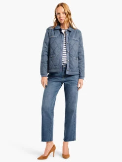 Knit Trim Puffer Jacket BLUE WAVES -Deals Clothing Shop W231171BLVPRODUCT 04