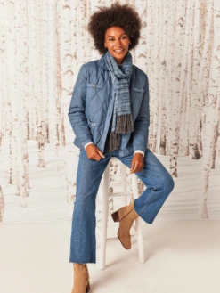 Knit Trim Puffer Jacket BLUE WAVES -Deals Clothing Shop W231171BWVPRODUCT 05A