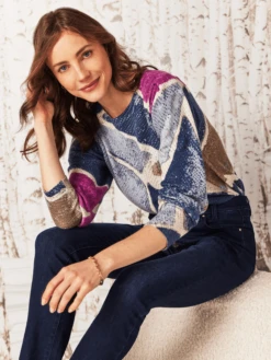 Printed Tiles Femme Sleeve Sweater BLUE MULTI -Deals Clothing Shop W231176BLMPRODUCT 04A