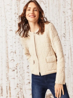 Diamond Detail Sherpa Jacket ALMOND