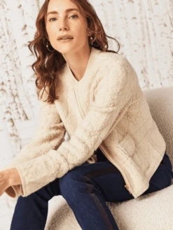 Diamond Detail Sherpa Jacket ALMOND -Deals Clothing Shop W231178RALMPRODUCT 04A