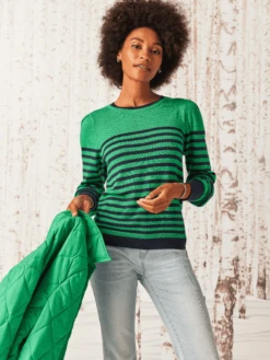 Striped Femme Sleeve Sweater GREEN MULTI -Deals Clothing Shop W231198GMIPRODUCT 04A